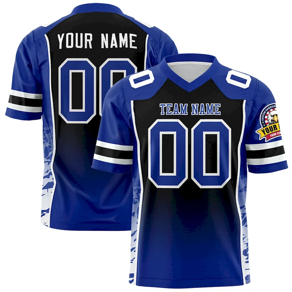 Custom Black Royal Gradient Personalized Side Pattern Authentic Football Jersey