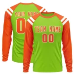 Custom Neon Green Orange-White Crew Neck Personalized Raglan Long Sleeve Performance T-Shirt