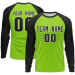 Custom Neon Green Black Crew Neck Raglan Long Sleeve Performance T-Shirt