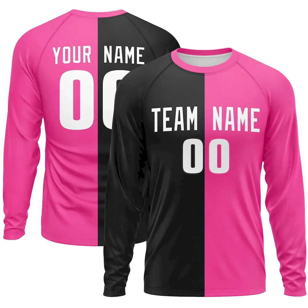 Custom Black Pink Crew Neck Split Design Long Sleeve Performance T-Shirt