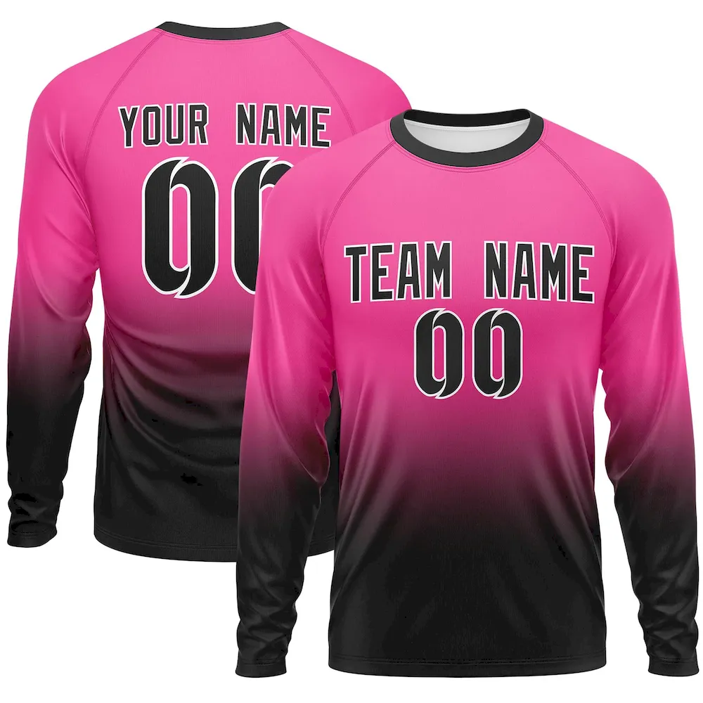 Custom Sky Blue-Pink Gradient Fashion Design Long Sleeve Performance T-Shirt