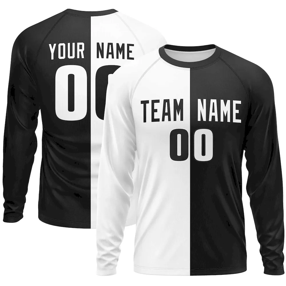 Custom White Black Crew Neck Split Design Long Sleeve Performance T-Shirt