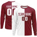 Custom White Light Pink Crew Neck Split Design Long Sleeve Performance T-Shirt