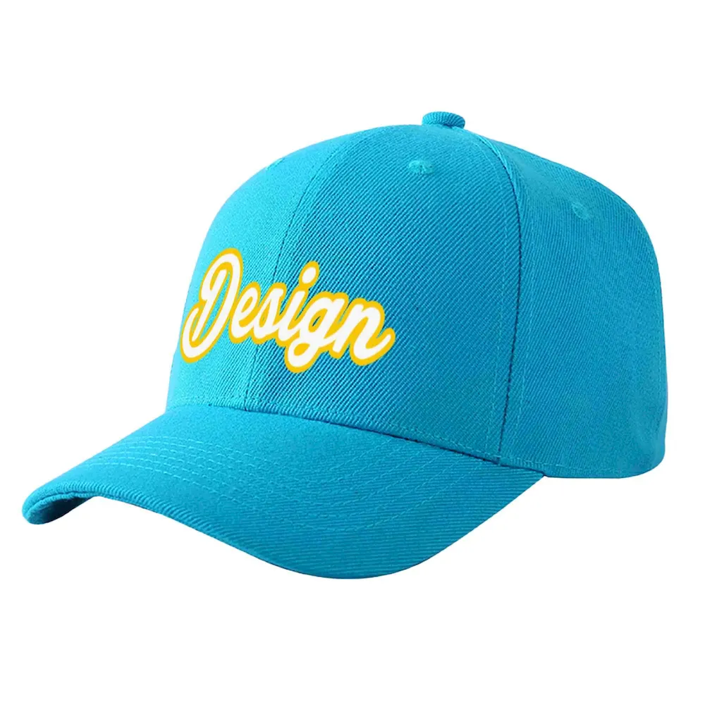 Custom Aqua Royal-White Curved Eaves Sport Design Baseball Cap