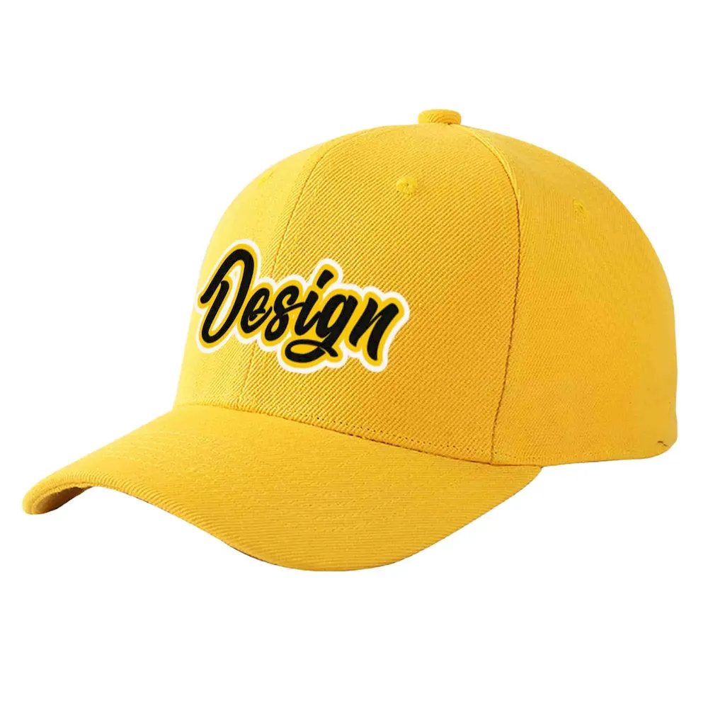 Custom Gold Black-Gold Curved Eaves Sport Design Baseball Cap