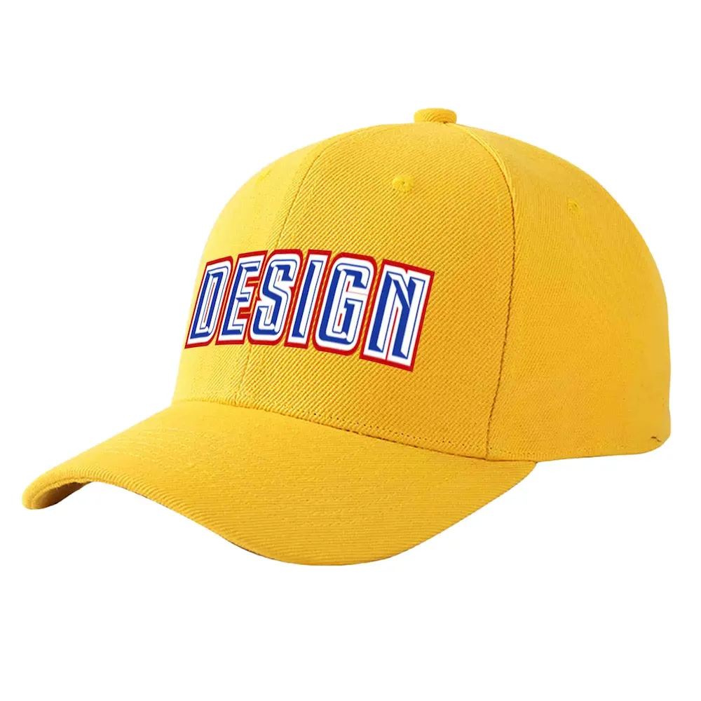 Custom Gold Royal-White Curved Eaves Sport Design Baseball Cap