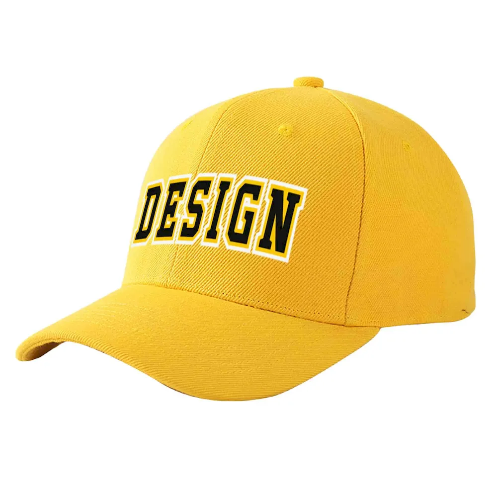 Custom Gold Black-Gold Curved Eaves Sport Design Baseball Cap