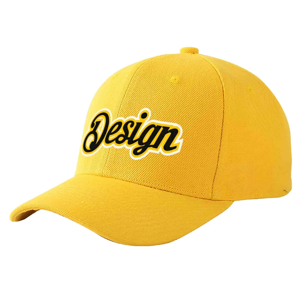 Custom Gold Black-Gold Curved Eaves Sport Design Baseball Cap
