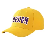 Custom Gold Purple-White Curved Eaves Sport Design Baseball Cap