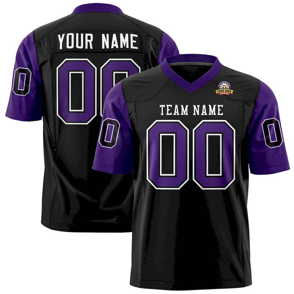Custom Black Purple Personalized Raglan Sleeves Design Authentic Football Jersey