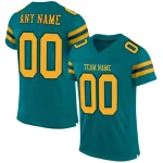 Custom Teal Gold-Black Classic Style Mesh Authentic Football Jersey