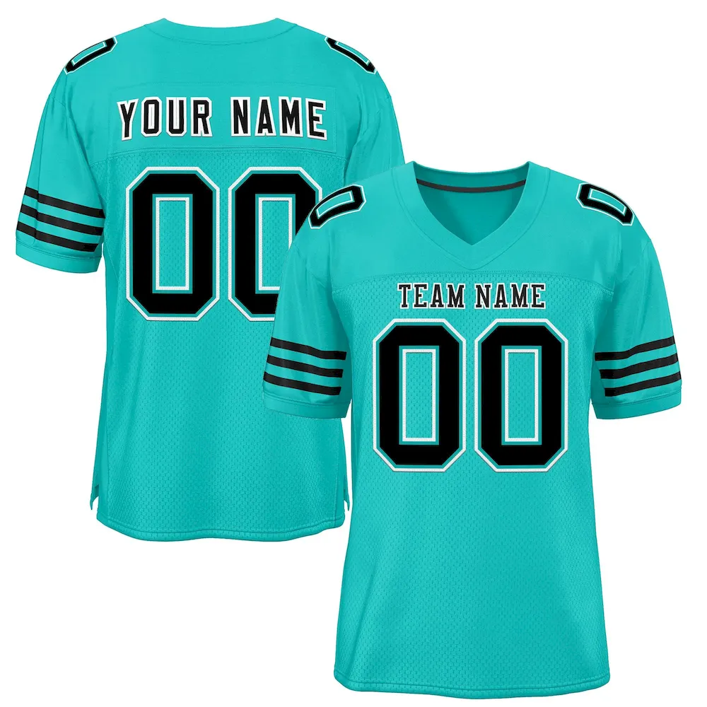 Custom Aqua Black-White Classic Style Mesh Authentic Football Jersey