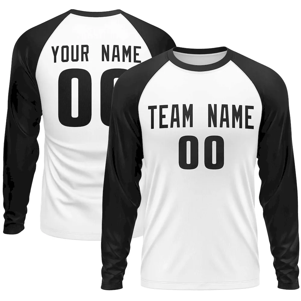 Custom White Black Crew Neck Raglan Long Sleeve Performance T-Shirt