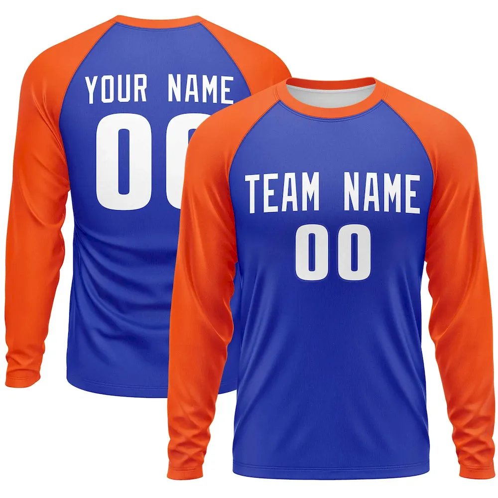 Custom Royal Orange Crew Neck Raglan Long Sleeve Performance T-Shirt