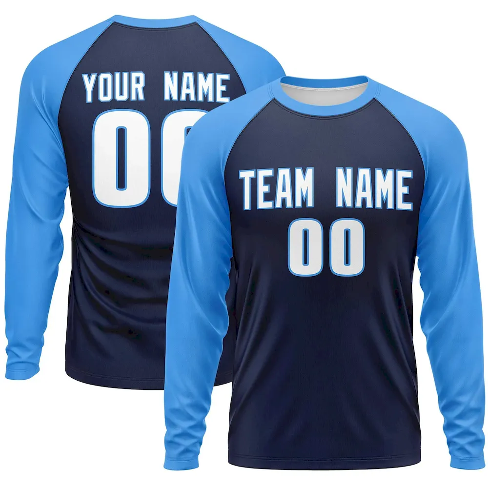 Custom Navy Neon Green Crew Neck Raglan Long Sleeve Performance T-Shirt