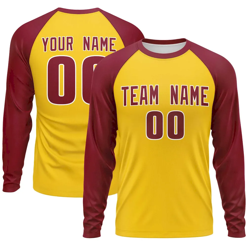 Custom Gold Orange Crew Neck Raglan Long Sleeve Performance T-Shirt