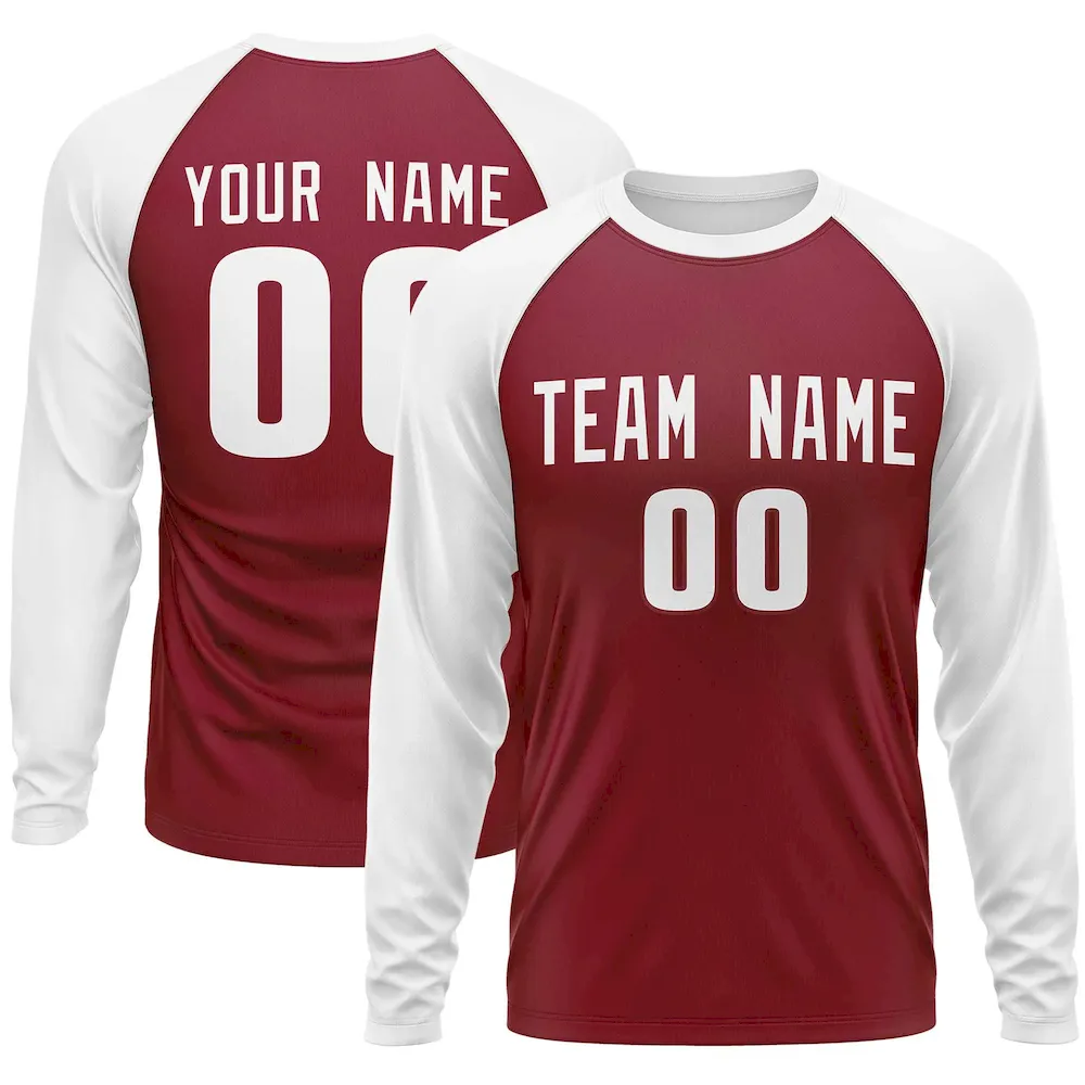Custom Crimson White Crew Neck Raglan Long Sleeve Performance T-Shirt