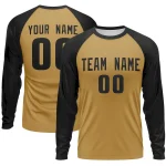 Custom Old Gold Black Crew Neck Raglan Long Sleeve Performance T-Shirt