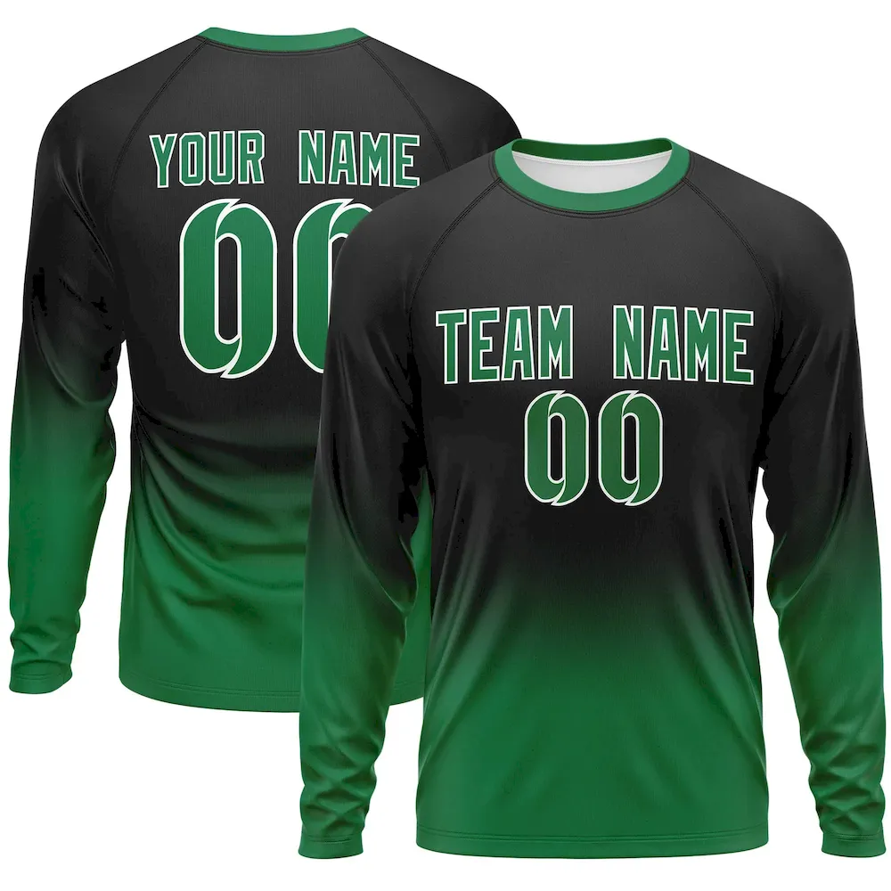 Custom Black-Kelly Green Gradient Fashion Design Long Sleeve Performance T-Shirt