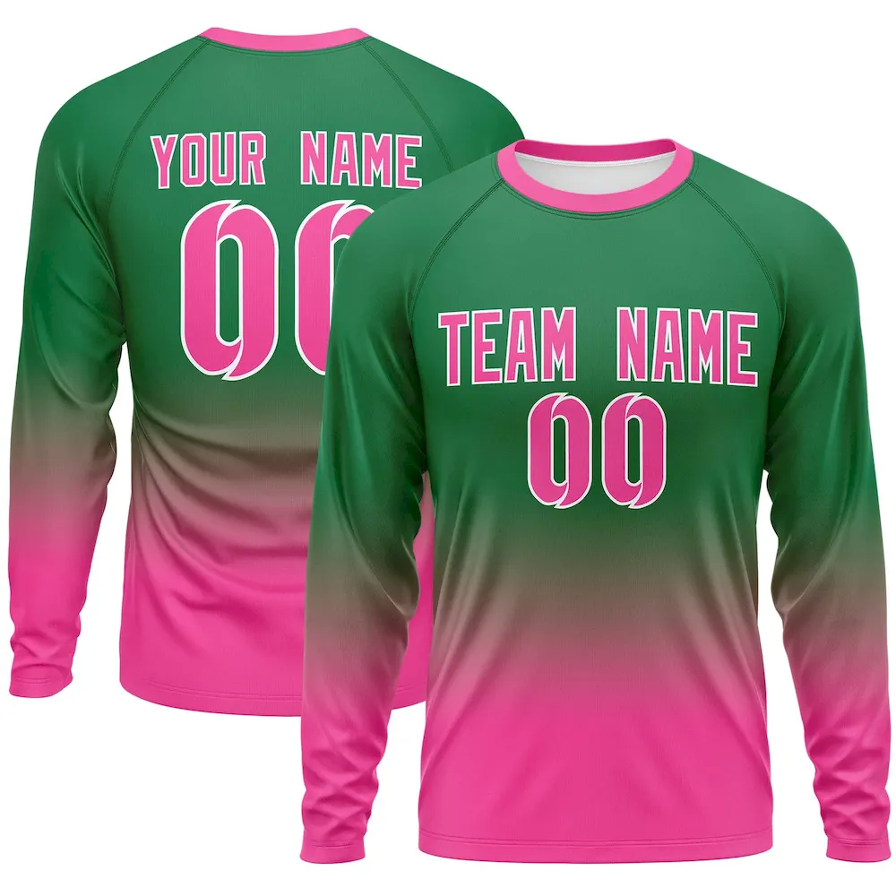 Custom Kelly Green-Purple Gradient Fashion Design Long Sleeve Performance T-Shirt