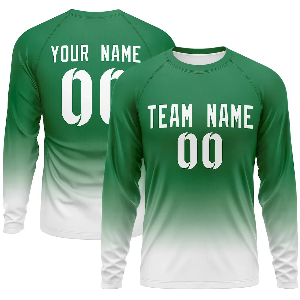 Custom Kelly Green-White Gradient Fashion Design Long Sleeve Performance T-Shirt