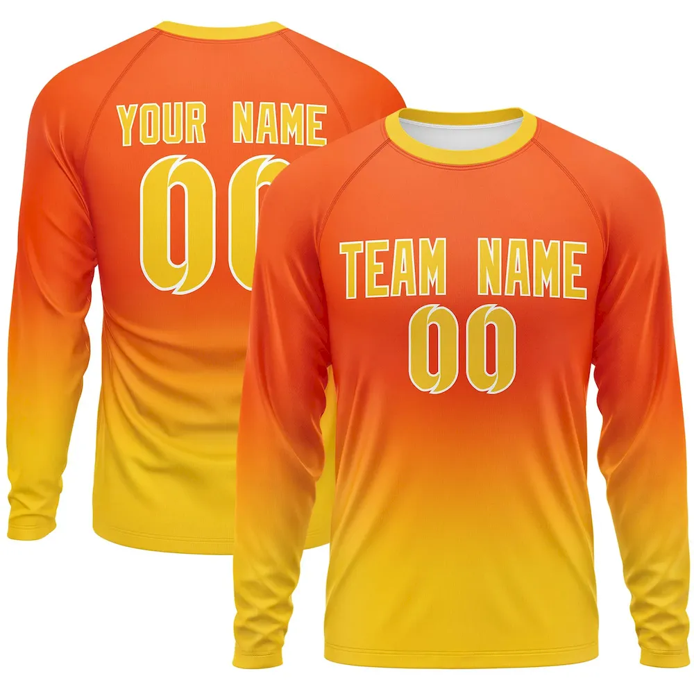 Custom Aqua-Orange Gradient Fashion Design Long Sleeve Performance T-Shirt