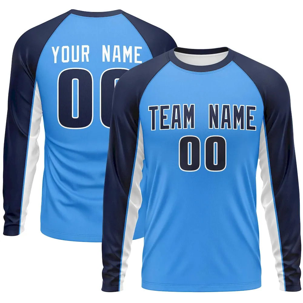 Custom White Navy Crew Neck Raglan Long Sleeve Performance T-Shirt
