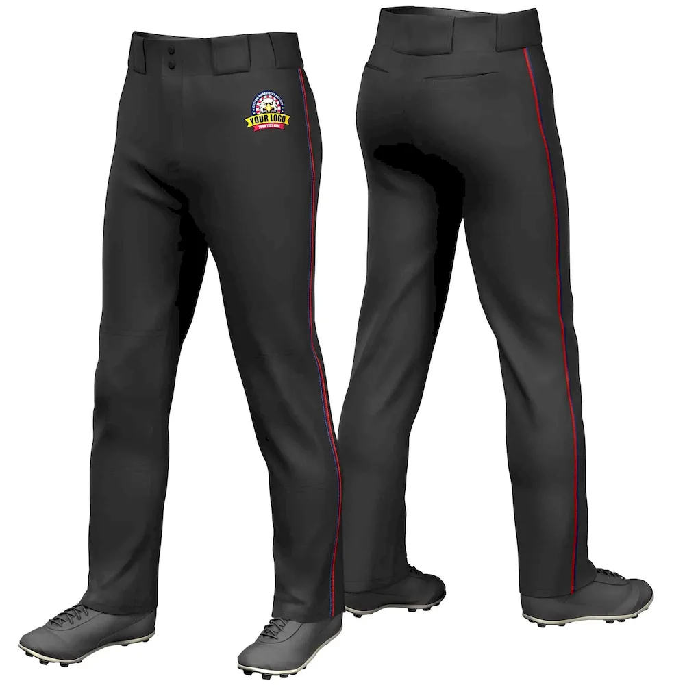 Custom Black Navy-Red Classic Fit Stretch Practice Loose-fit Baseball Pants