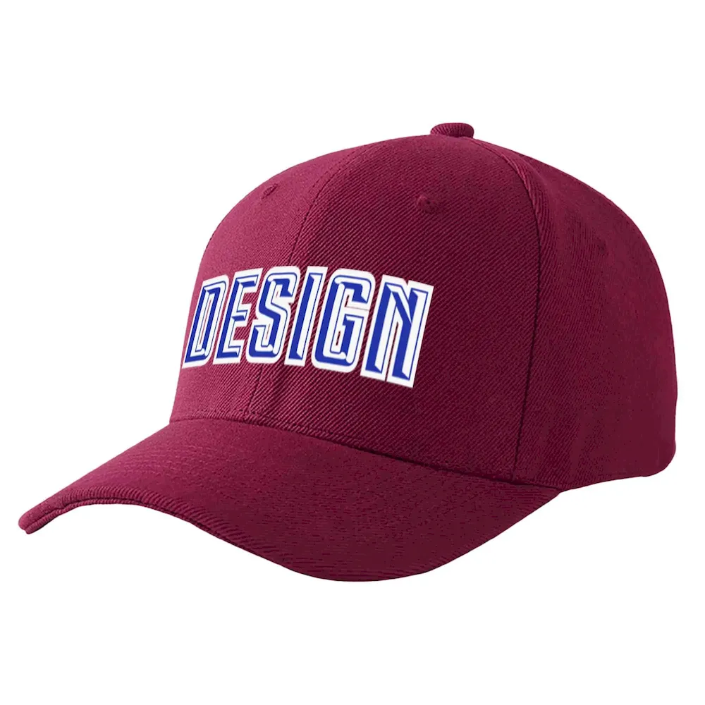 Custom Red Wine Royal-White Curved Eaves Sport Design Baseball Cap