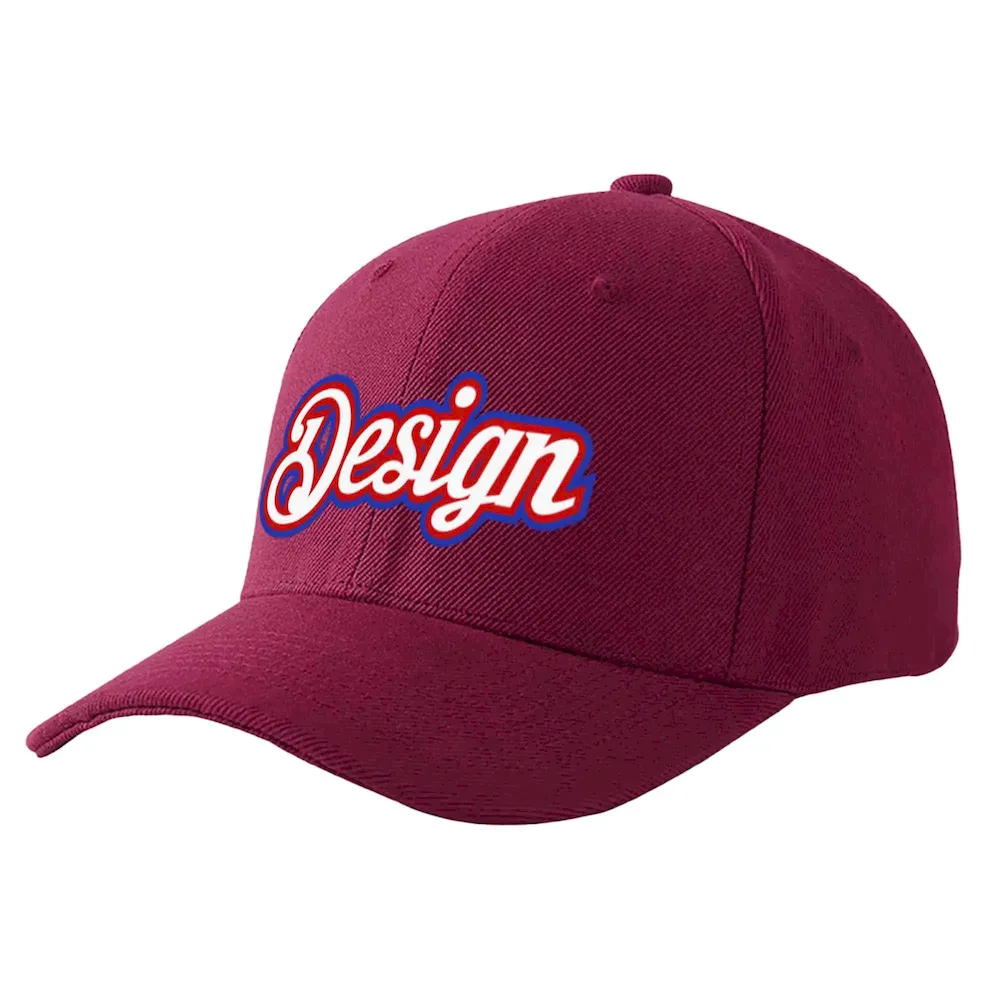 Custom Red Wine White-Red Curved Eaves Sport Design Baseball Cap