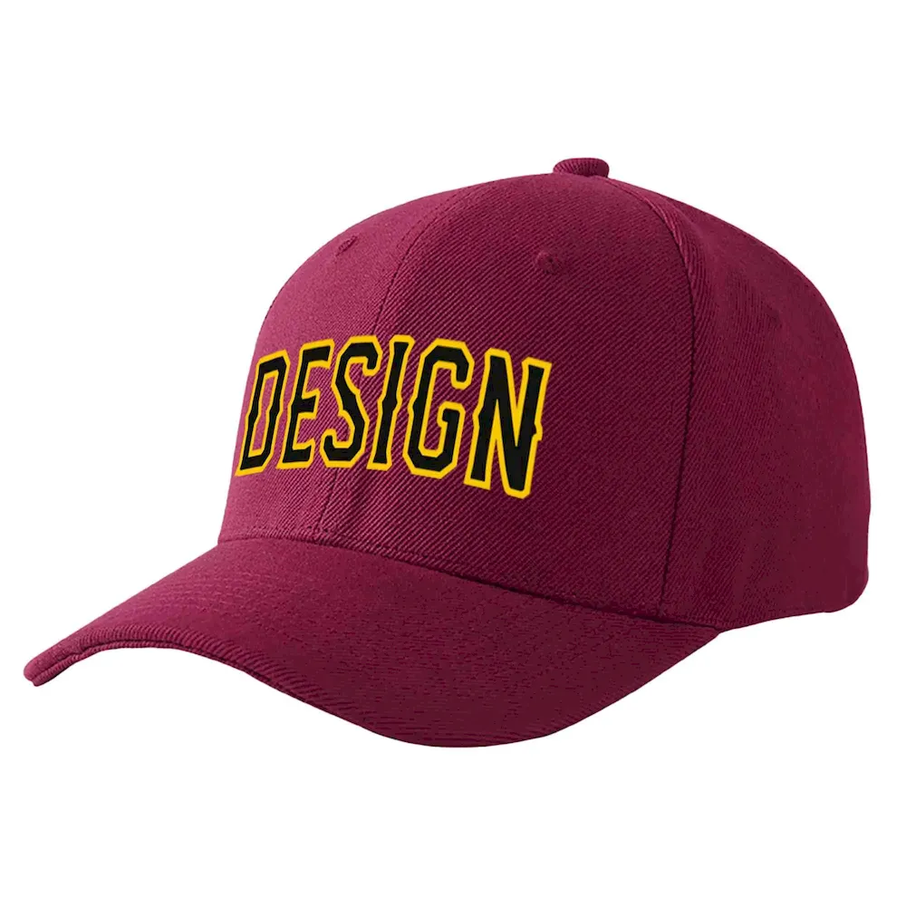 Custom Red Wine Vintage USA Flag-Gold Curved Eaves Sport Design Baseball Cap