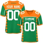 Custom Orange Kelly Green Raglan Sleeves Side Blocks Pattern Authentic Football Jersey