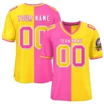 Custom Pink Gold Personalized Split Two Tone Design Authentic Football Jersey