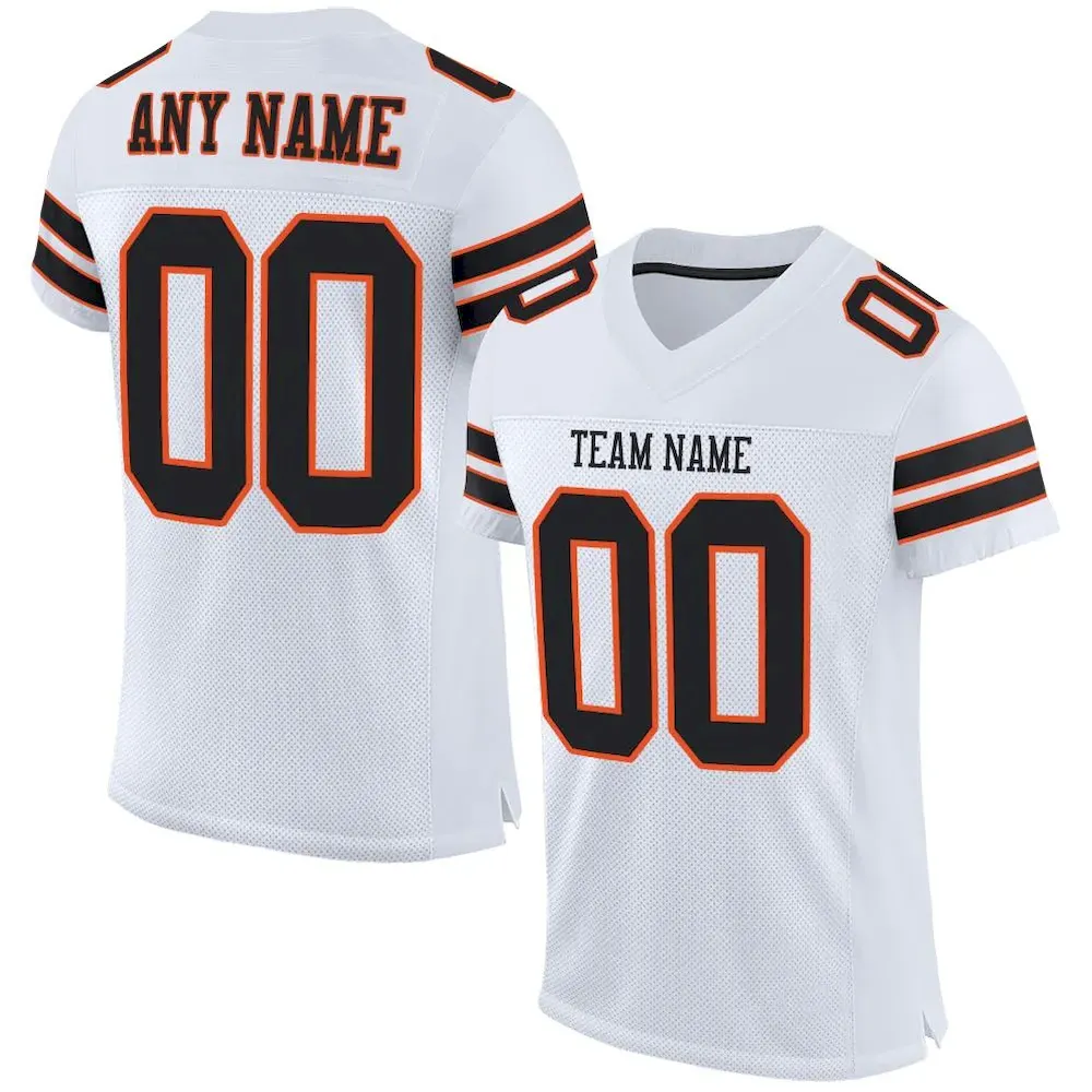 Custom White Black-Orange Classic Style Mesh Authentic Football Jersey