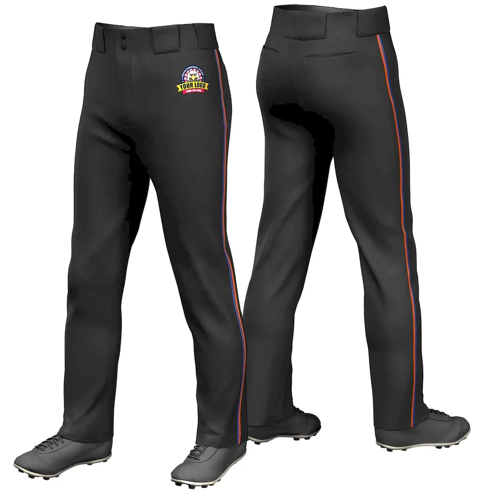 Custom Black Royal-Orange Classic Fit Stretch Practice Loose-fit Baseball Pants