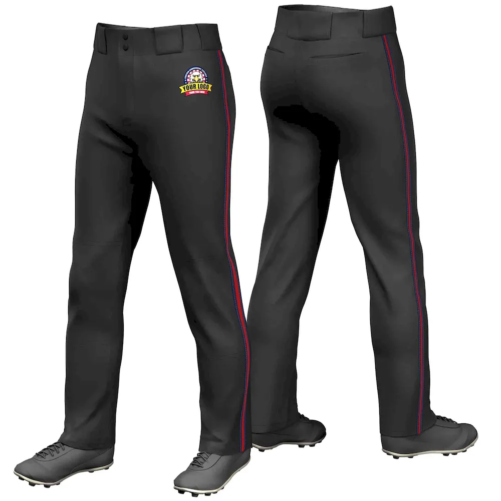 Custom Black Navy Red-Navy Classic Fit Stretch Practice Loose-fit Baseball Pants
