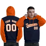Custom Navy White-Orange Raglan Sleeves Pullover Personalized Sweatshirt Hoodie