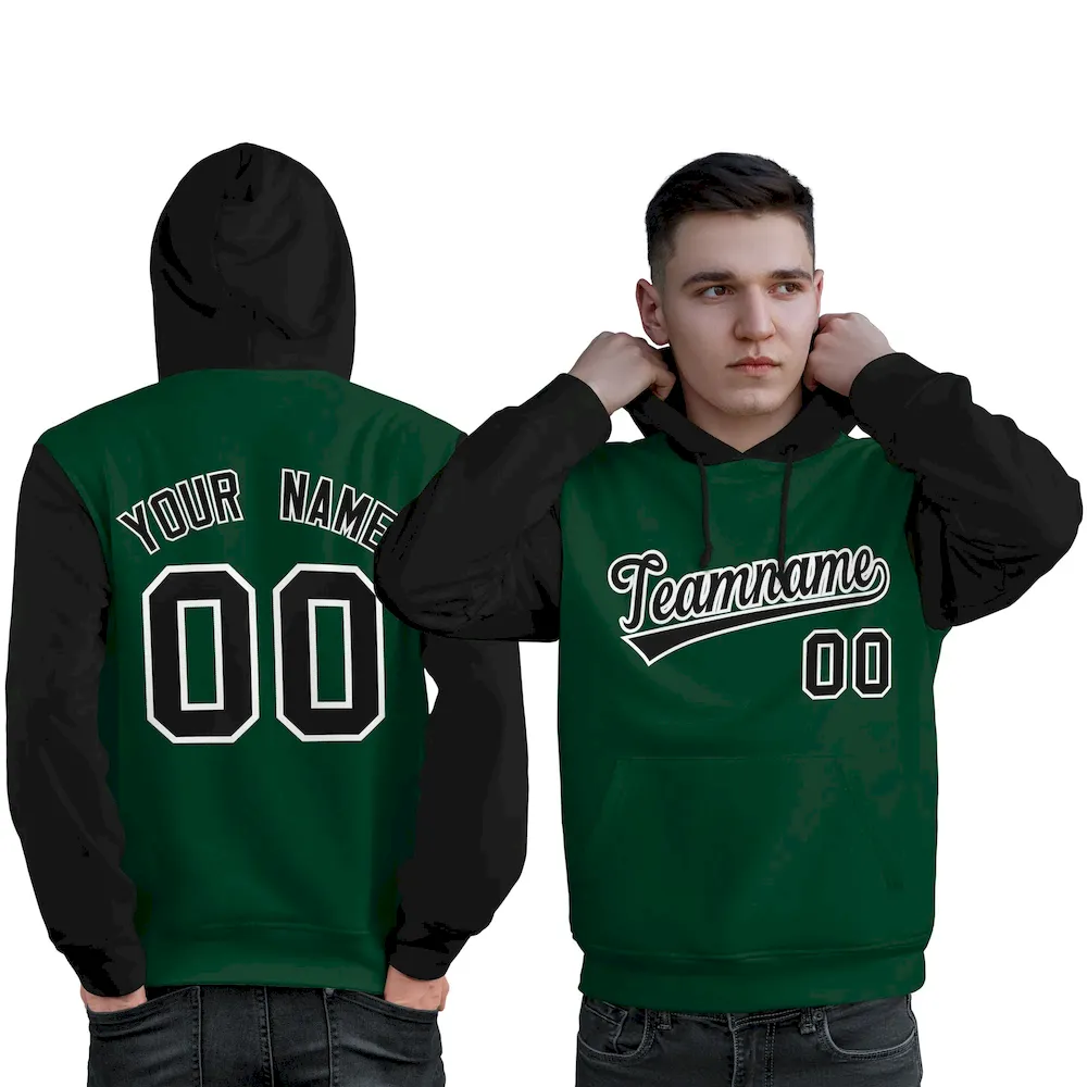 Custom Green Black-White Raglan Sleeves Pullover Personalized Sweatshirt Hoodie