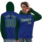 Custom Royal Green-White Raglan Sleeves Pullover Personalized Team Sweatshirt Hoodie