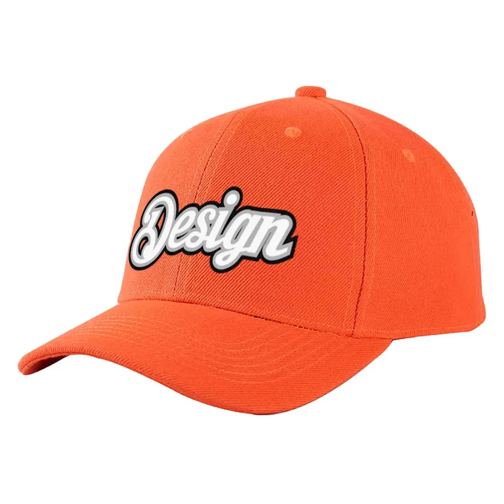 Custom Tangerine White-Gray Curved Eaves Sport Design Baseball Cap