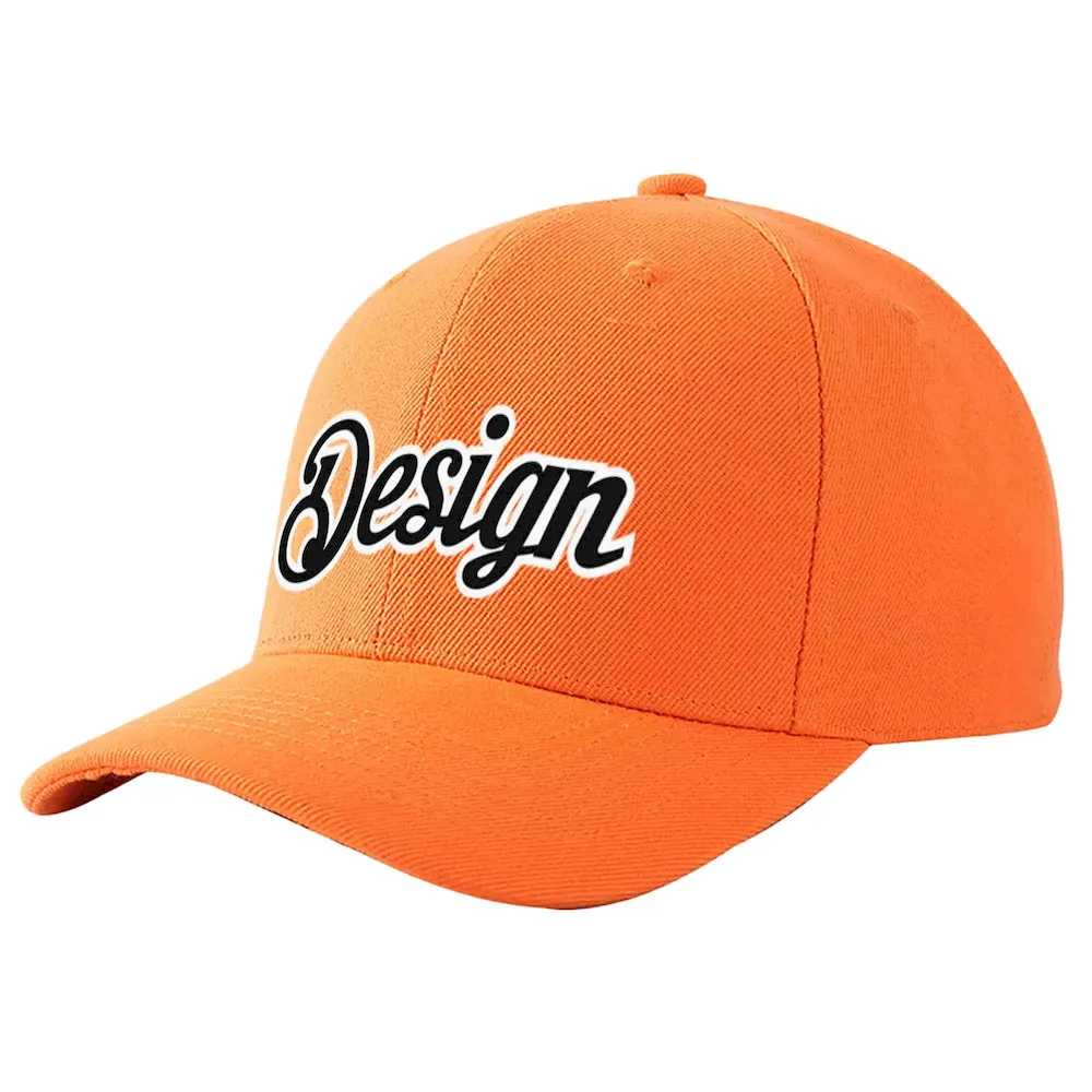 Custom Orange Black-White Curved Eaves Sport Design Baseball Cap