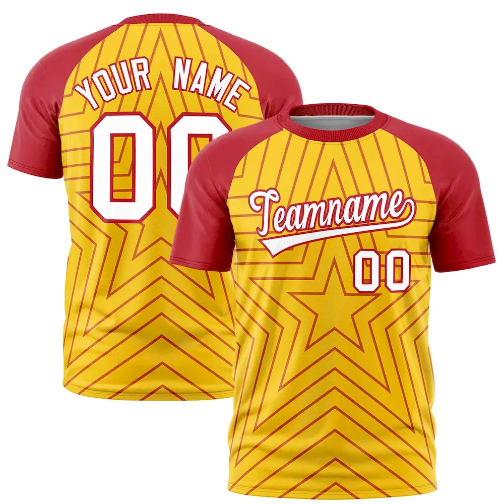 Custom Gold Royal Personalized Star Pattern Raglan Sleeves Performance T-Shirt