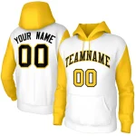 Custom White Black-Gold Raglan Sleeves Stitched Sportwear Pullover Hoodie