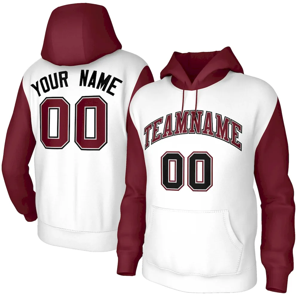 Custom White Black-White Raglan Sleeves Stitched Sportwear Pullover Hoodie