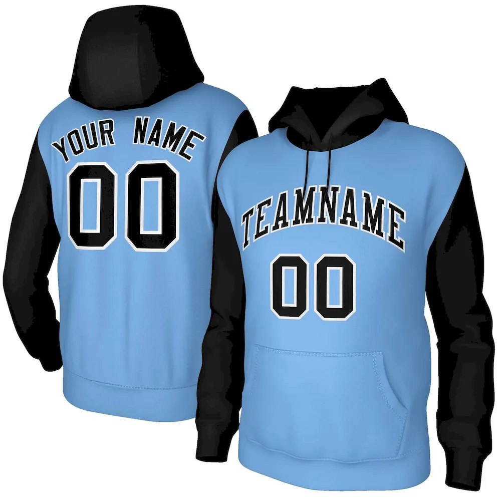 Custom Light Blue Red-White Raglan Sleeves Stitched Sportwear Pullover Hoodie