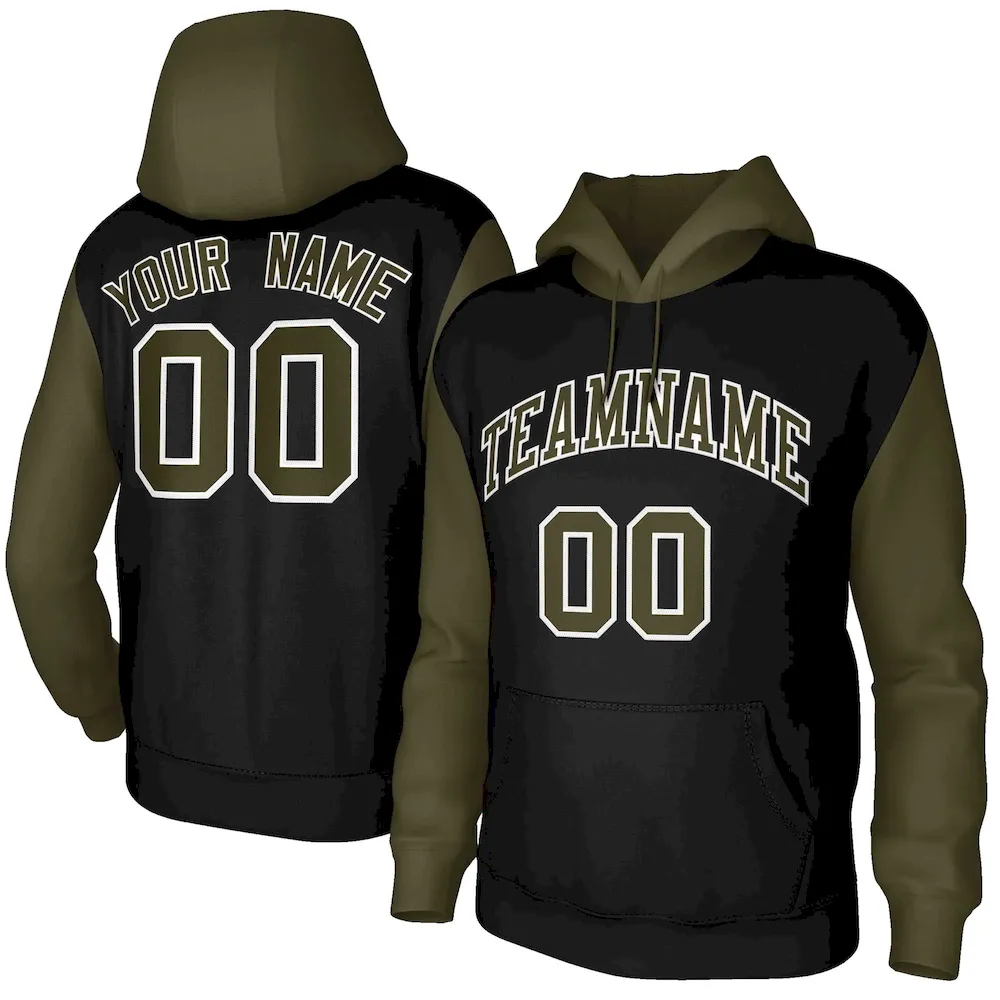 Custom Black Green-White Raglan Sleeves Stitched Sportwear Pullover Hoodie