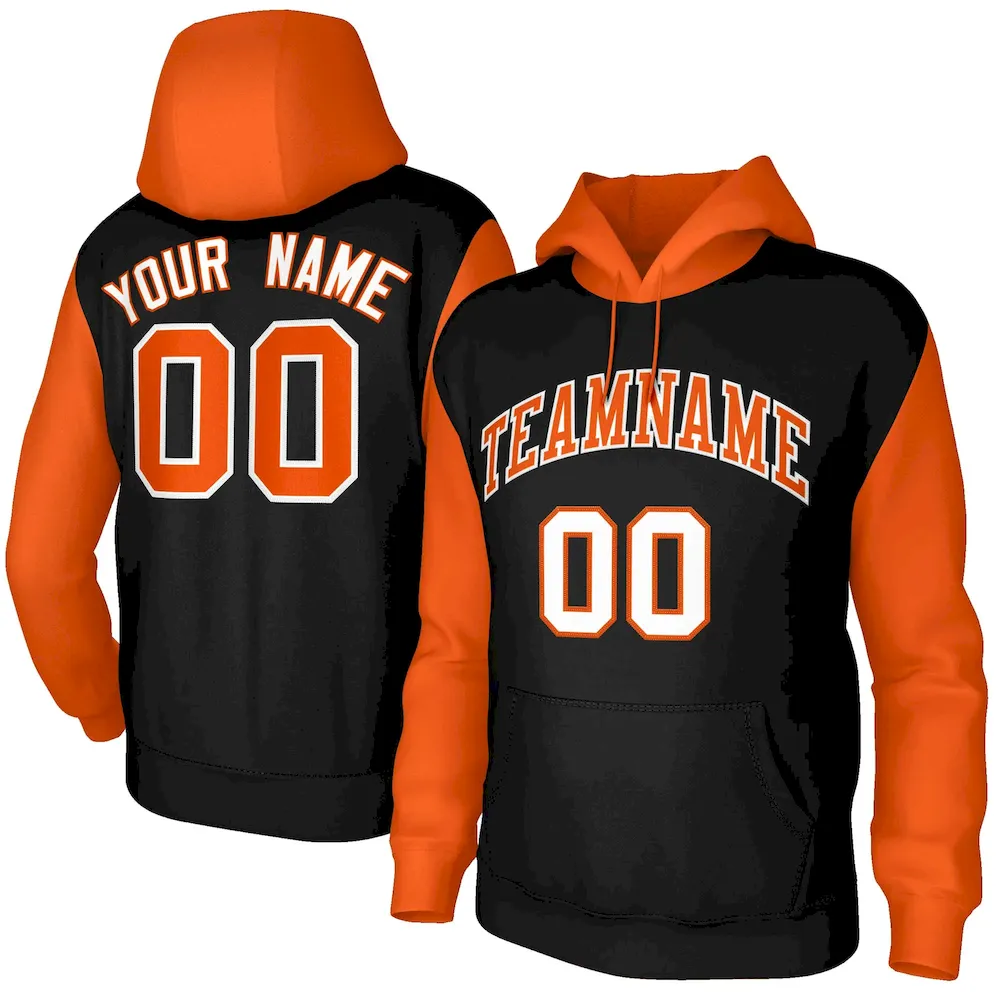 Custom Black White-Black Raglan Sleeves Stitched Sportwear Pullover Hoodie