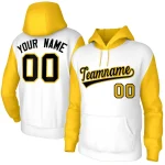 Custom White Black-Gold Raglan Sleeves Stitched Sportwear Pullover Hoodie