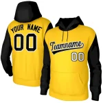 Custom Gold Black-White Raglan Sleeves Stitched Sportwear Pullover Hoodie