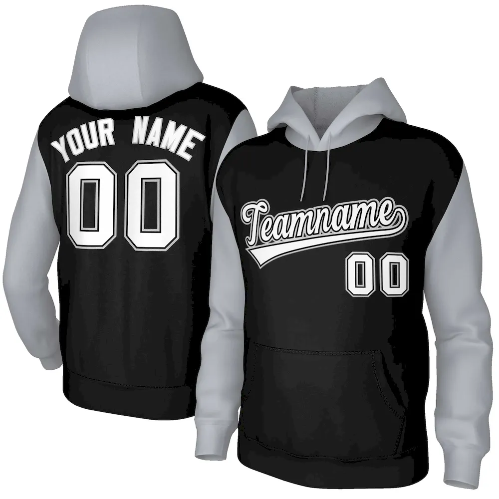 Custom Black White-Black Raglan Sleeves Stitched Sportwear Pullover Hoodie